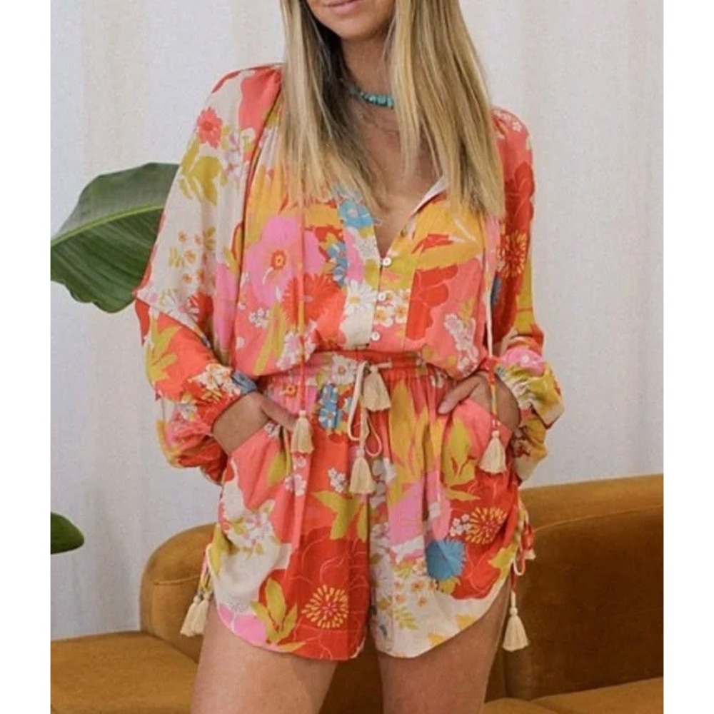 Spell & The Gypsy Tyler Romper S Floral Boho Hippie Retro 70s Tassel Festival